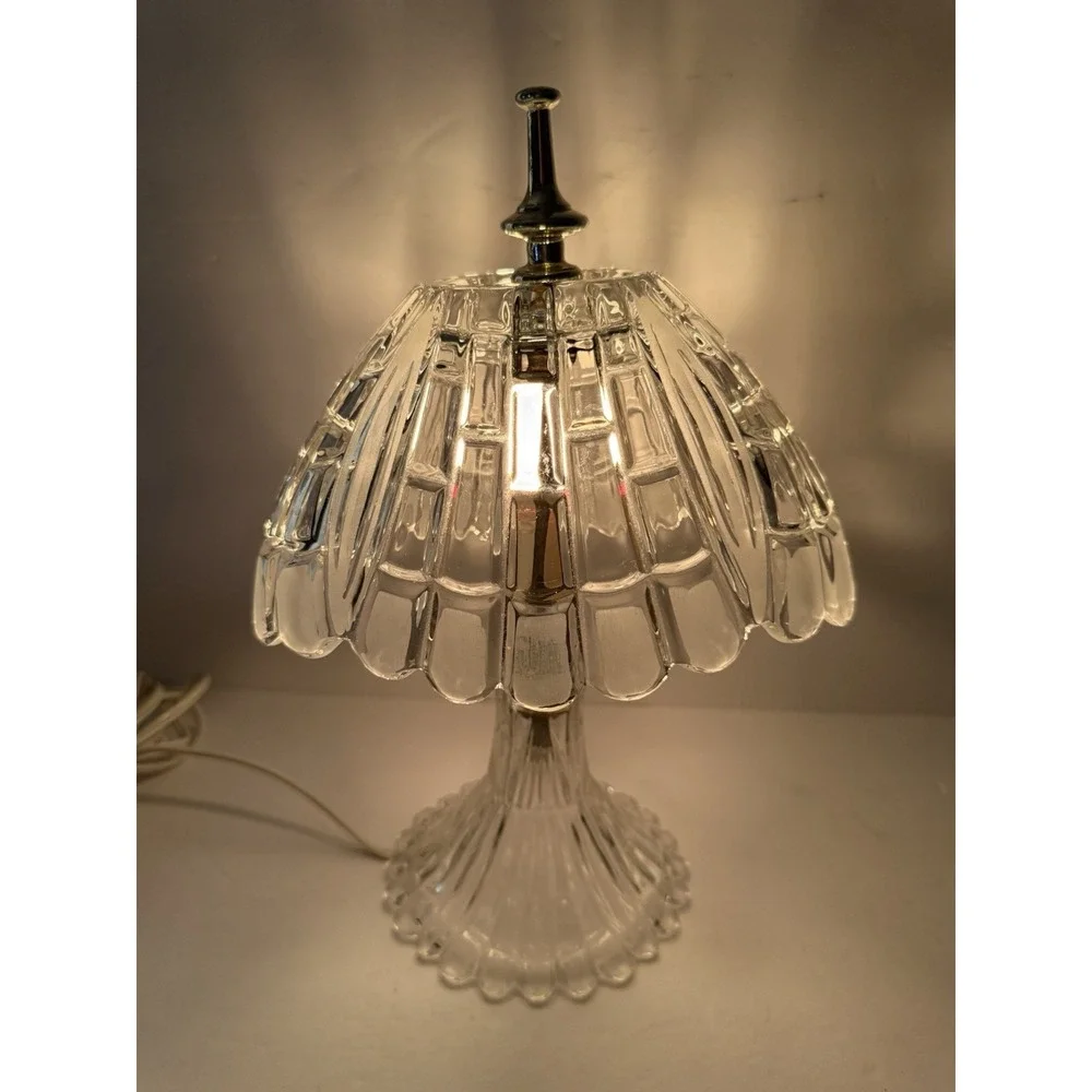 Vintage Glass Mushroom Lamp Boudoir Crystal Hollywood Regency Bedside Vanity